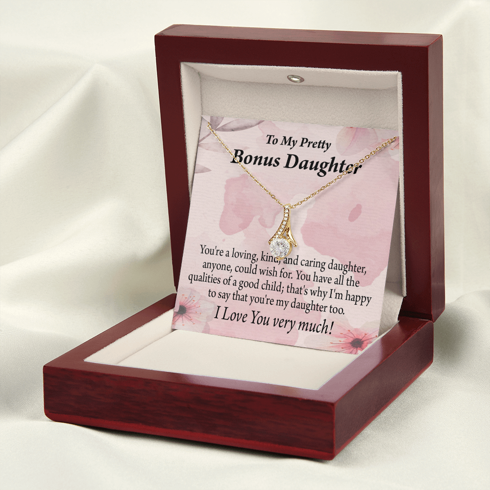 To My Stepdaughter Bonus Daughter All the Qualities Alluring Ribbon Necklace Message Card-Express Your Love Gifts