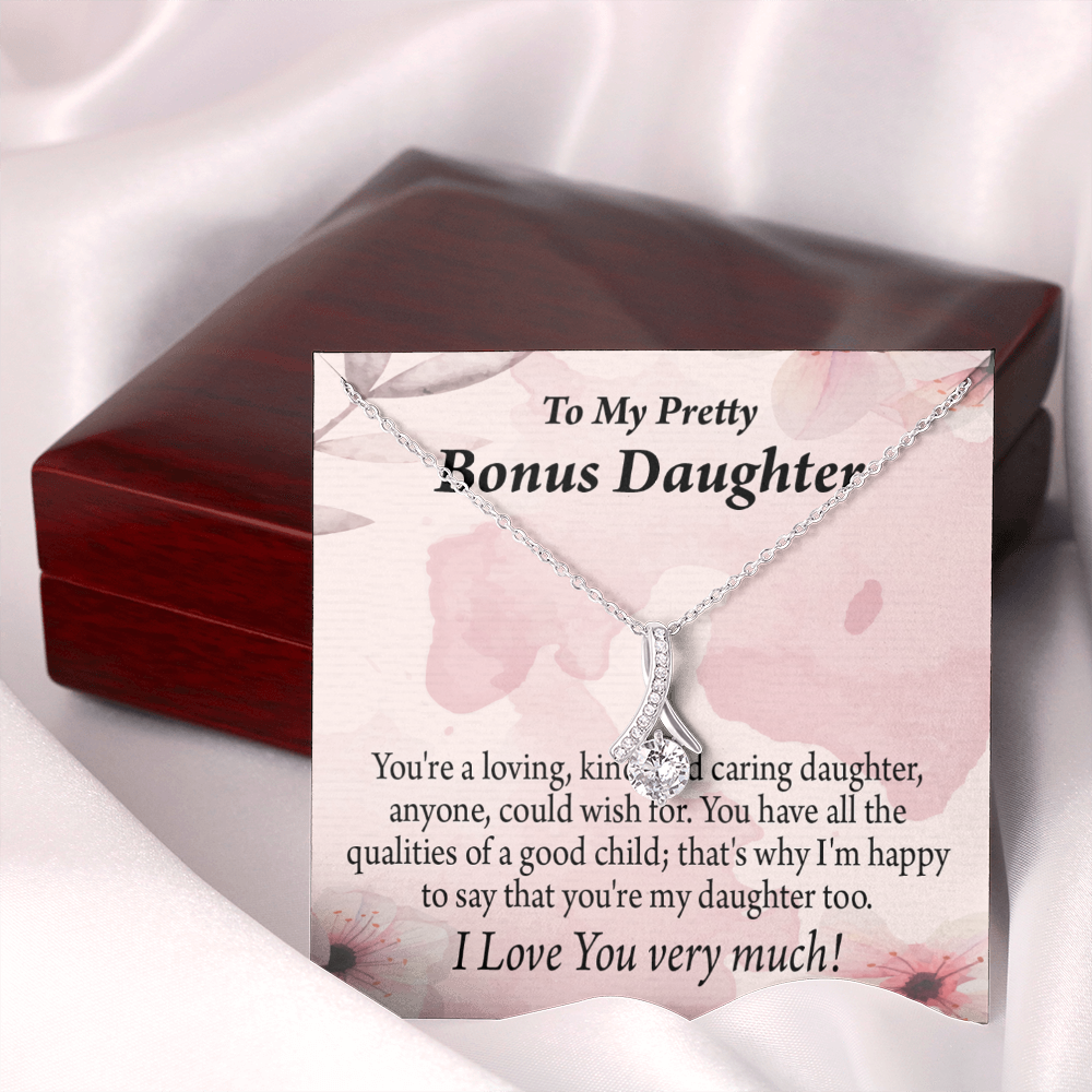 To My Stepdaughter Bonus Daughter All the Qualities Alluring Ribbon Necklace Message Card-Express Your Love Gifts