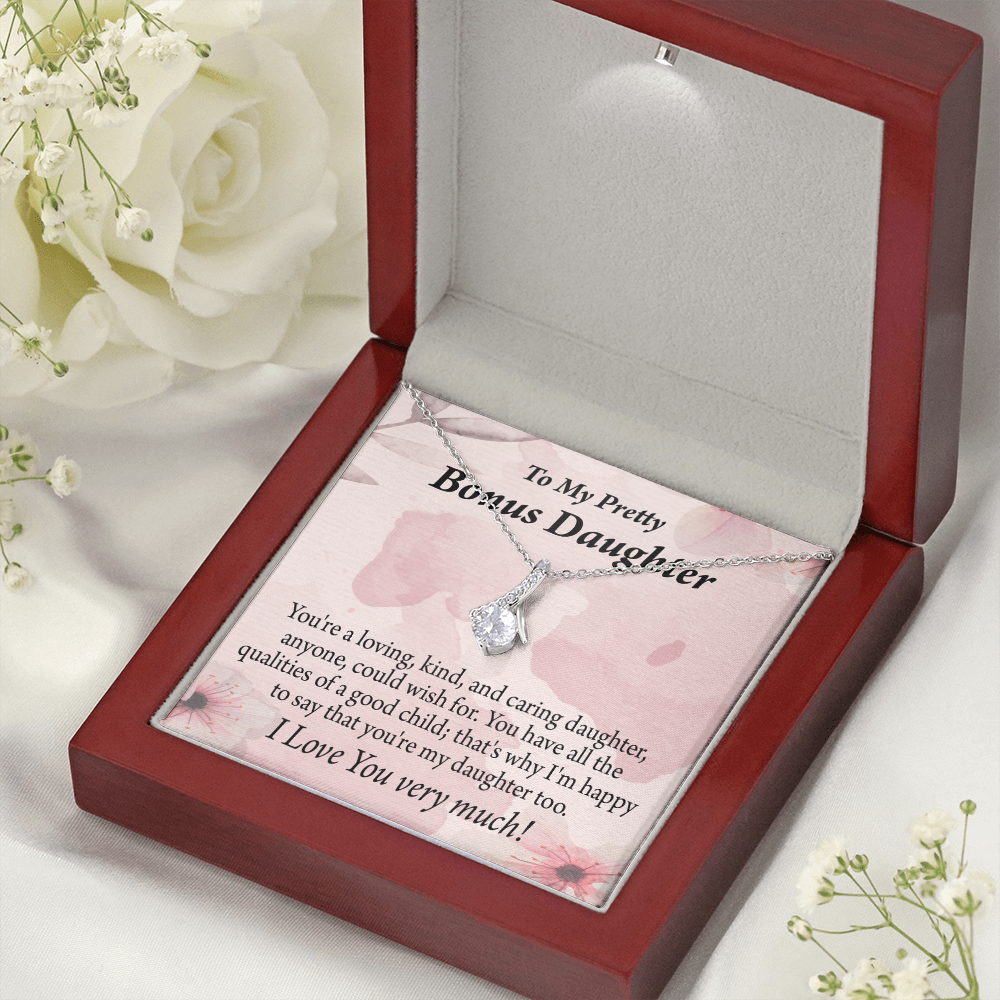 To My Stepdaughter Bonus Daughter All the Qualities Alluring Ribbon Necklace Message Card-Express Your Love Gifts