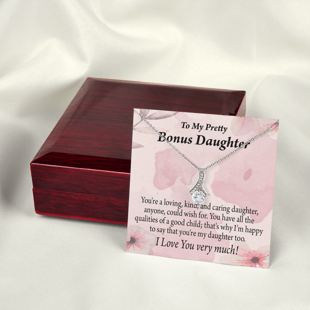 To My Stepdaughter Bonus Daughter All the Qualities Alluring Ribbon Necklace Message Card-Express Your Love Gifts