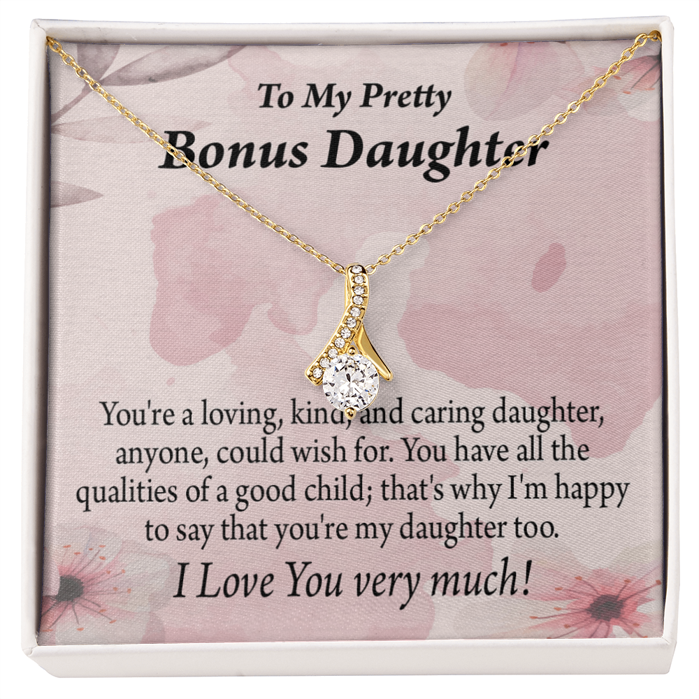 To My Stepdaughter Bonus Daughter All the Qualities Alluring Ribbon Necklace Message Card-Express Your Love Gifts