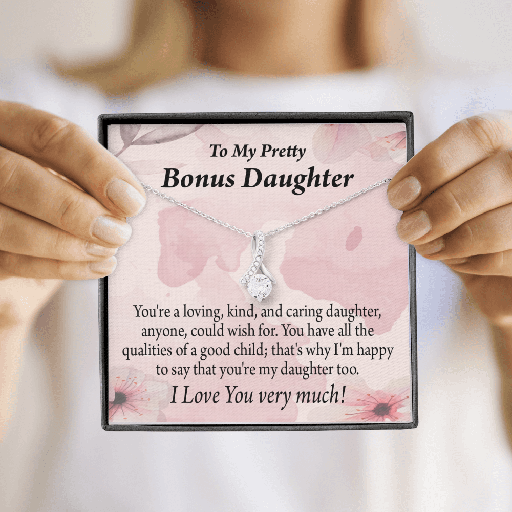 To My Stepdaughter Bonus Daughter All the Qualities Alluring Ribbon Necklace Message Card-Express Your Love Gifts