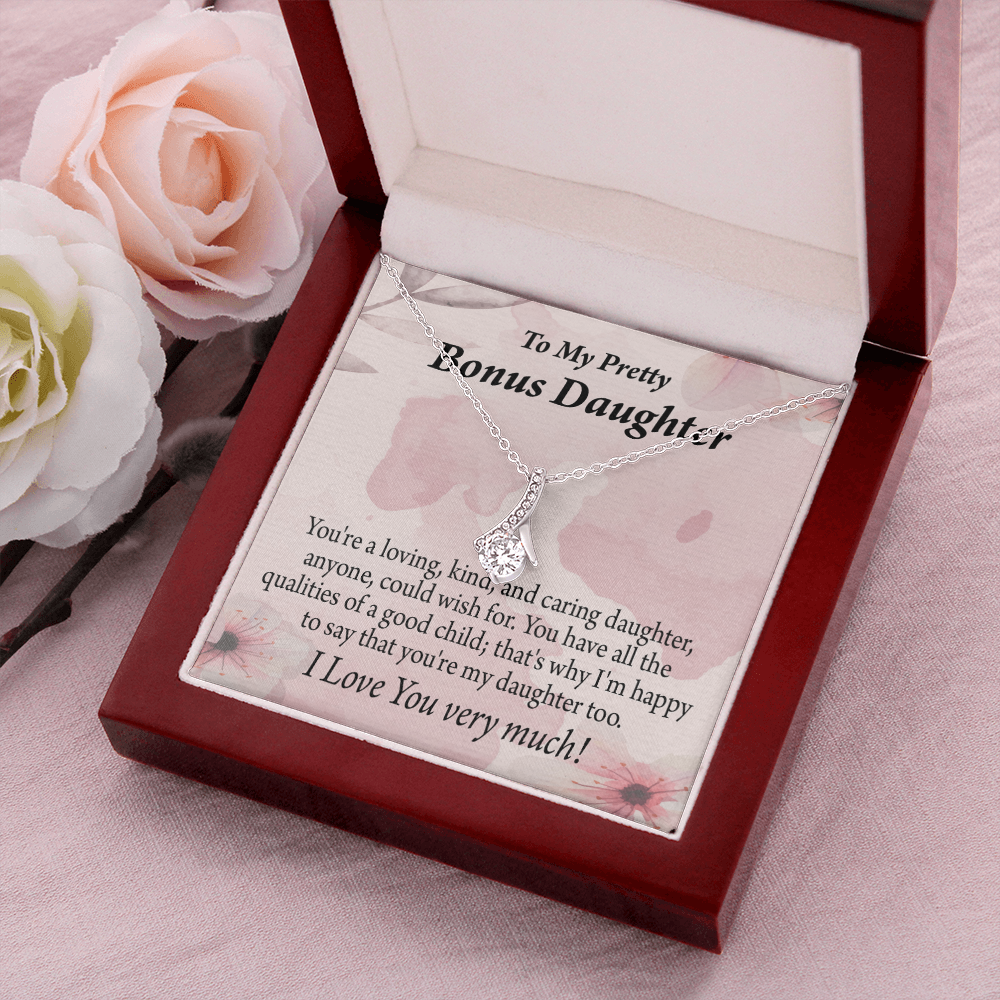 To My Stepdaughter Bonus Daughter All the Qualities Alluring Ribbon Necklace Message Card-Express Your Love Gifts