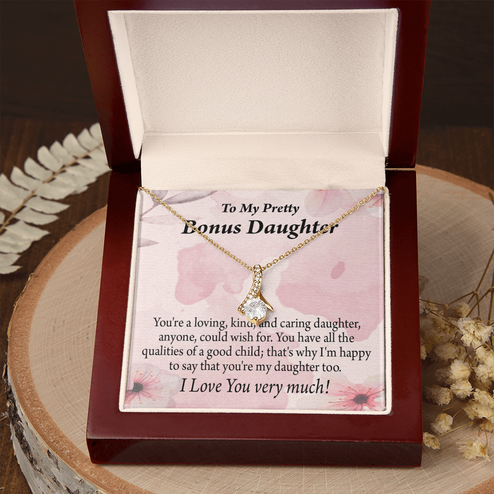 To My Stepdaughter Bonus Daughter All the Qualities Alluring Ribbon Necklace Message Card-Express Your Love Gifts