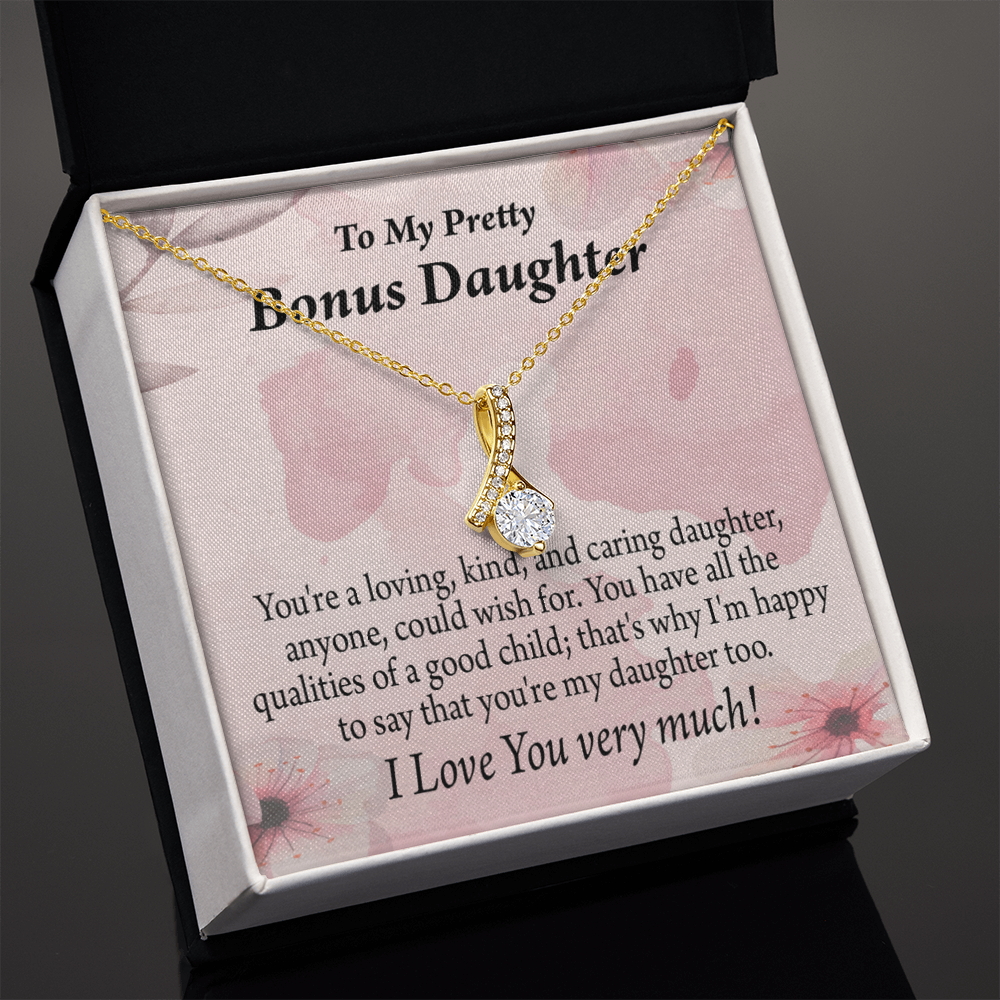 To My Stepdaughter Bonus Daughter All the Qualities Alluring Ribbon Necklace Message Card-Express Your Love Gifts