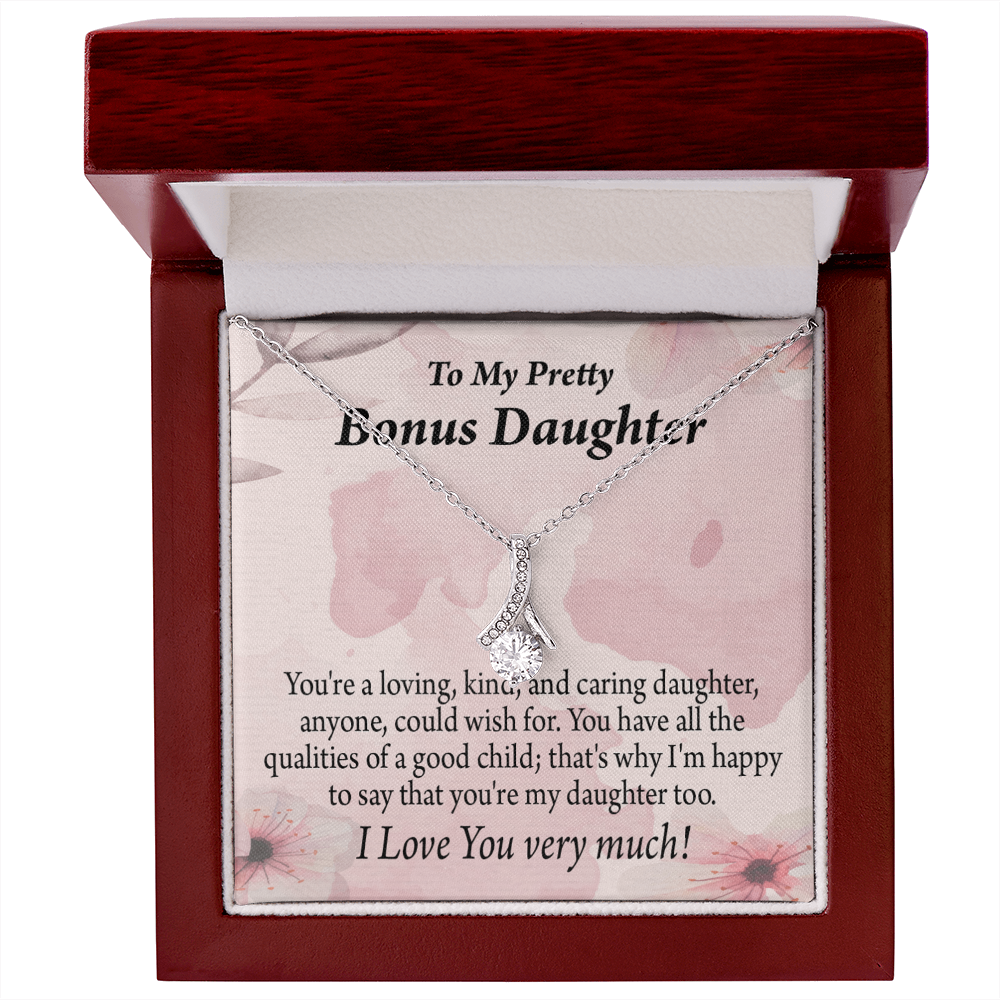 To My Stepdaughter Bonus Daughter All the Qualities Alluring Ribbon Necklace Message Card-Express Your Love Gifts