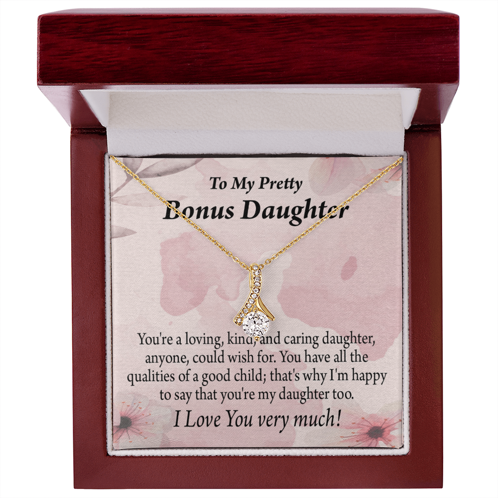 To My Stepdaughter Bonus Daughter All the Qualities Alluring Ribbon Necklace Message Card-Express Your Love Gifts