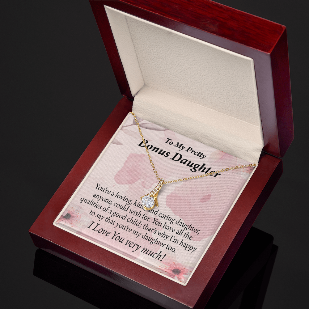 To My Stepdaughter Bonus Daughter All the Qualities Alluring Ribbon Necklace Message Card-Express Your Love Gifts