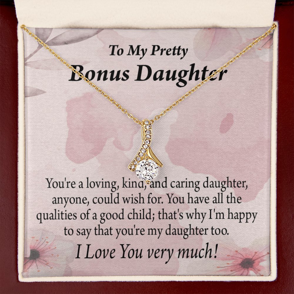 To My Stepdaughter Bonus Daughter All the Qualities Alluring Ribbon Necklace Message Card-Express Your Love Gifts