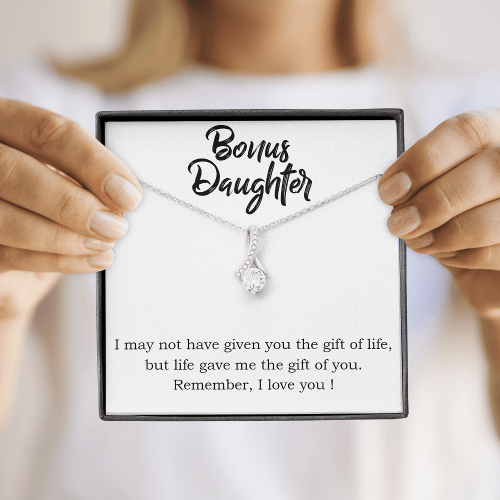 To My Stepdaughter Bonus Daughter Alluring Ribbon Necklace Message Card-Express Your Love Gifts