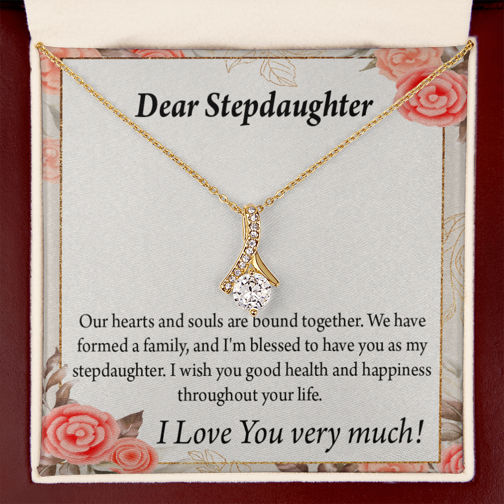 To My Stepdaughter Bound Together Alluring Ribbon Necklace Message Card-Express Your Love Gifts