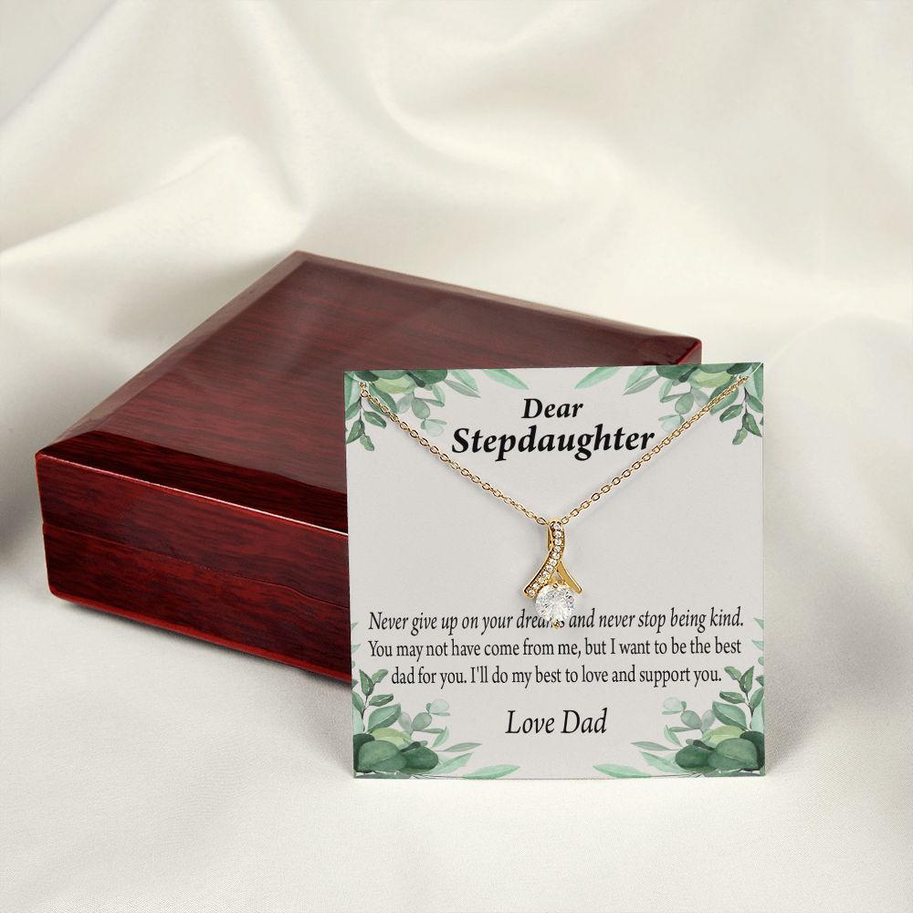 To My Stepdaughter Keep Your Dreams Alive From Dad Alluring Ribbon Necklace Message Card-Express Your Love Gifts