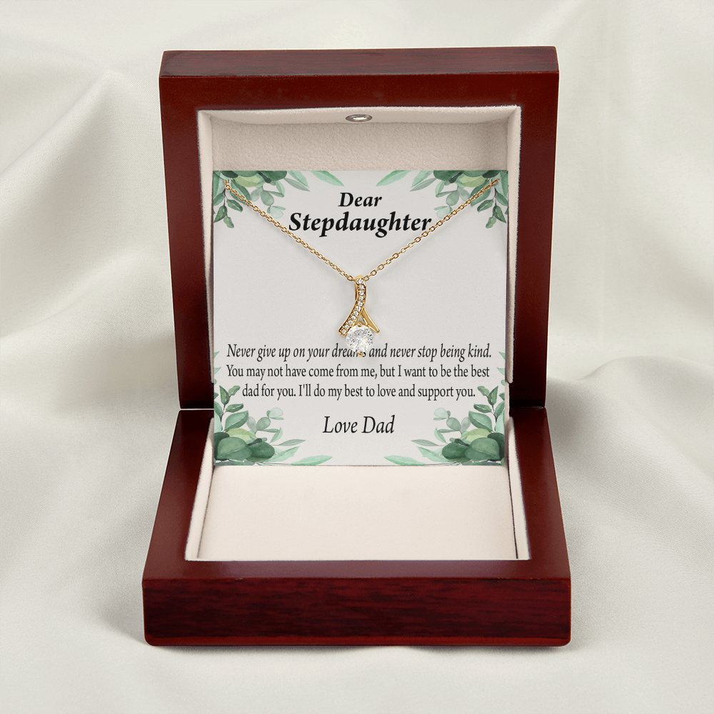 To My Stepdaughter Keep Your Dreams Alive From Dad Alluring Ribbon Necklace Message Card-Express Your Love Gifts