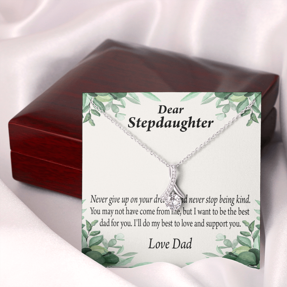 To My Stepdaughter Keep Your Dreams Alive From Dad Alluring Ribbon Necklace Message Card-Express Your Love Gifts