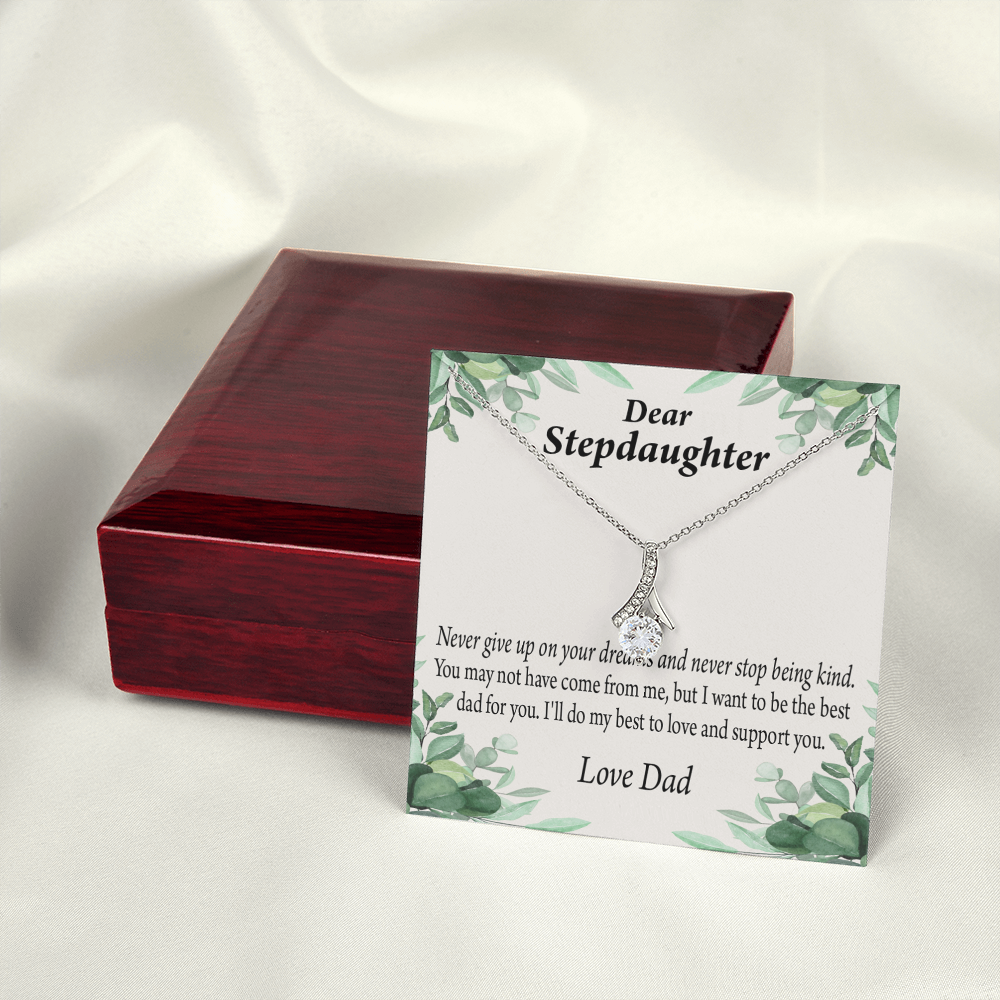 To My Stepdaughter Keep Your Dreams Alive From Dad Alluring Ribbon Necklace Message Card-Express Your Love Gifts