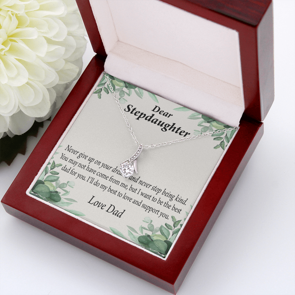 To My Stepdaughter Keep Your Dreams Alive From Dad Alluring Ribbon Necklace Message Card-Express Your Love Gifts