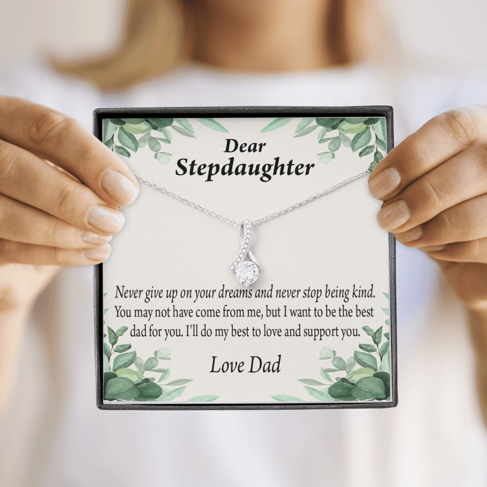 To My Stepdaughter Keep Your Dreams Alive From Dad Alluring Ribbon Necklace Message Card-Express Your Love Gifts