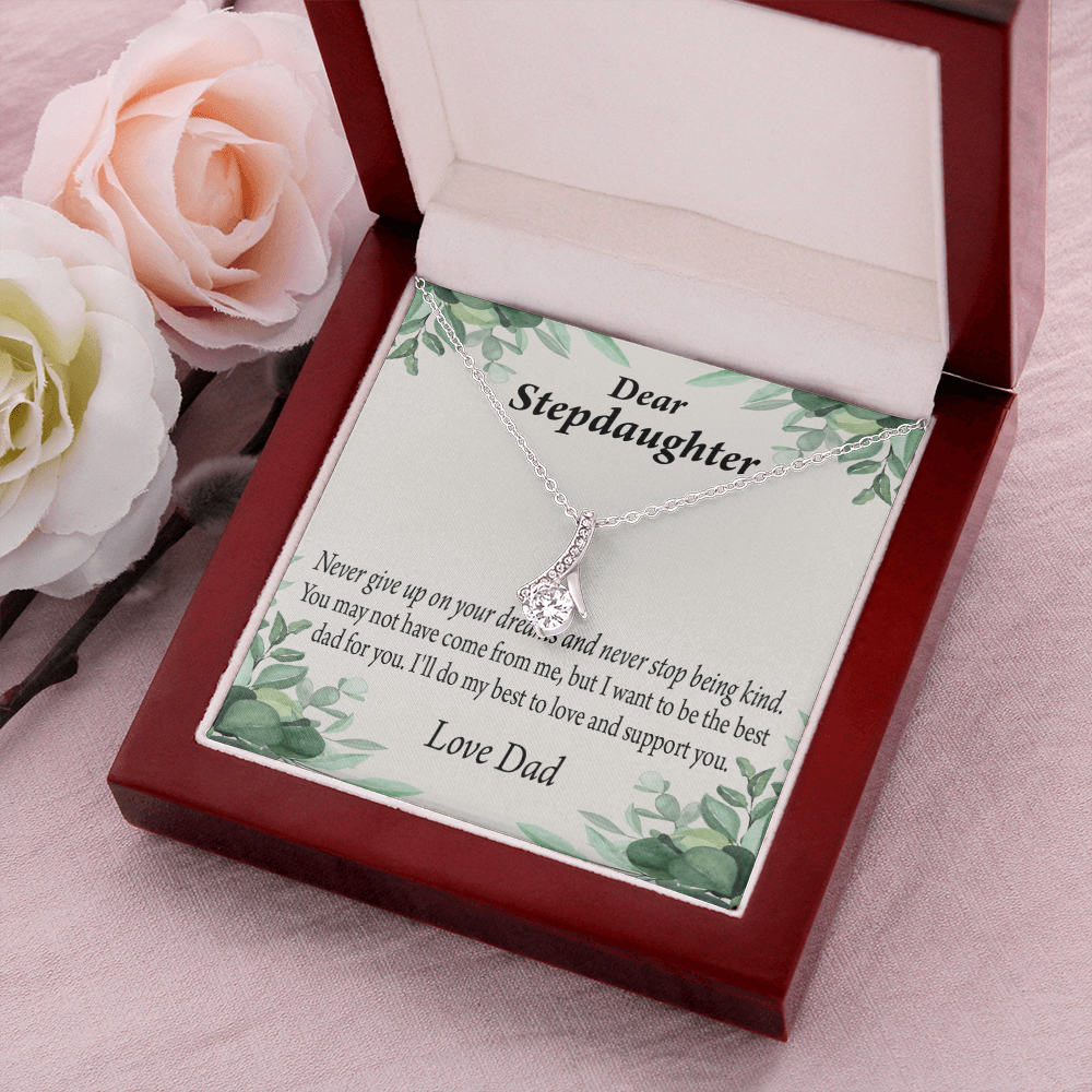 To My Stepdaughter Keep Your Dreams Alive From Dad Alluring Ribbon Necklace Message Card-Express Your Love Gifts