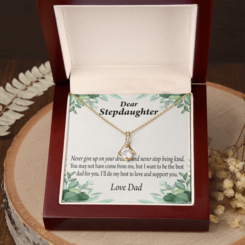 To My Stepdaughter Keep Your Dreams Alive From Dad Alluring Ribbon Necklace Message Card-Express Your Love Gifts