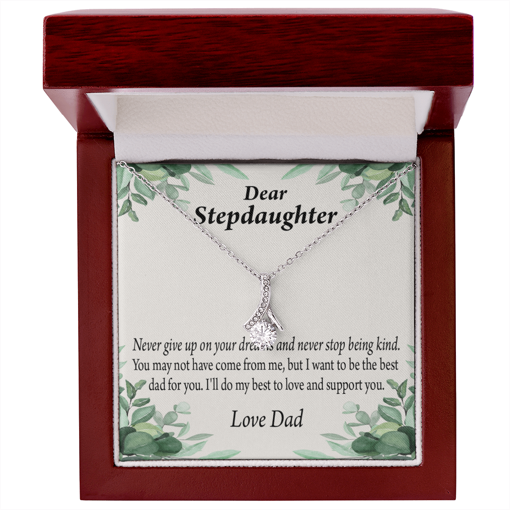 To My Stepdaughter Keep Your Dreams Alive From Dad Alluring Ribbon Necklace Message Card-Express Your Love Gifts