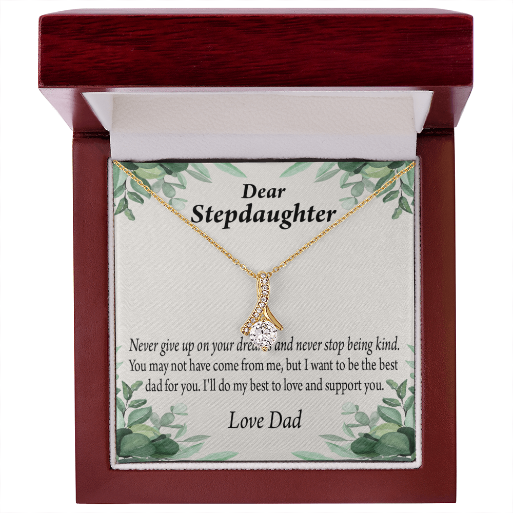 To My Stepdaughter Keep Your Dreams Alive From Dad Alluring Ribbon Necklace Message Card-Express Your Love Gifts