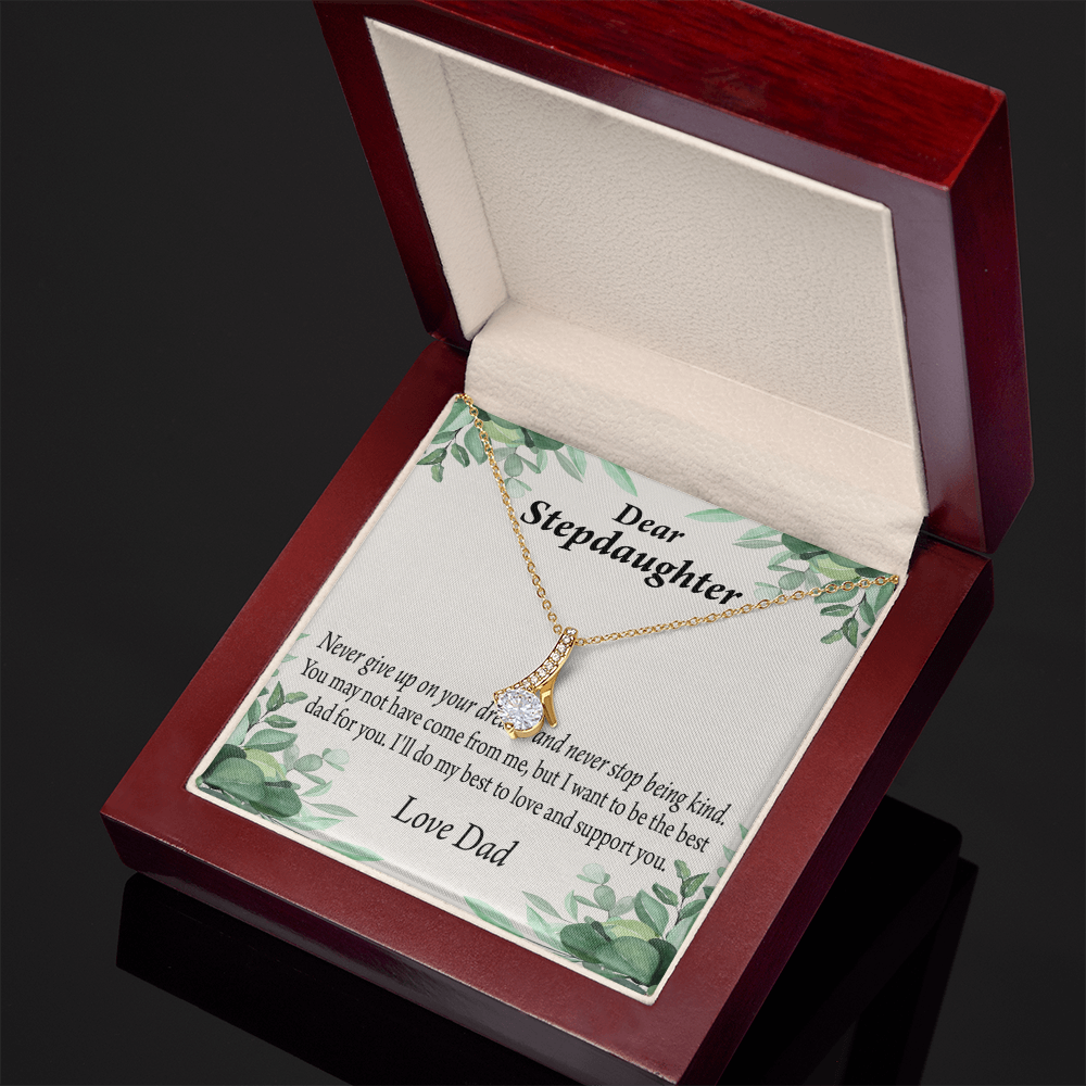 To My Stepdaughter Keep Your Dreams Alive From Dad Alluring Ribbon Necklace Message Card-Express Your Love Gifts