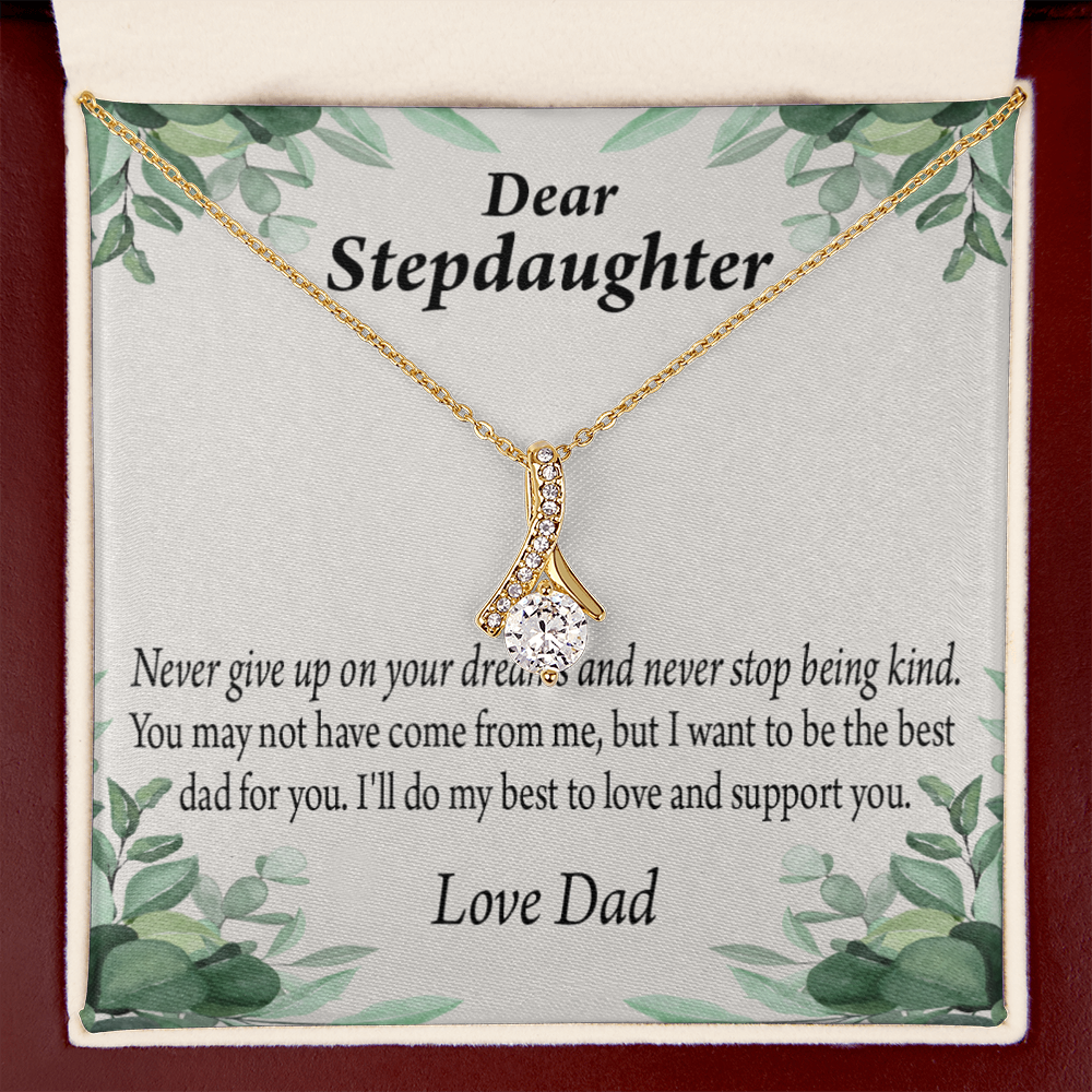 To My Stepdaughter Keep Your Dreams Alive From Dad Alluring Ribbon Necklace Message Card-Express Your Love Gifts