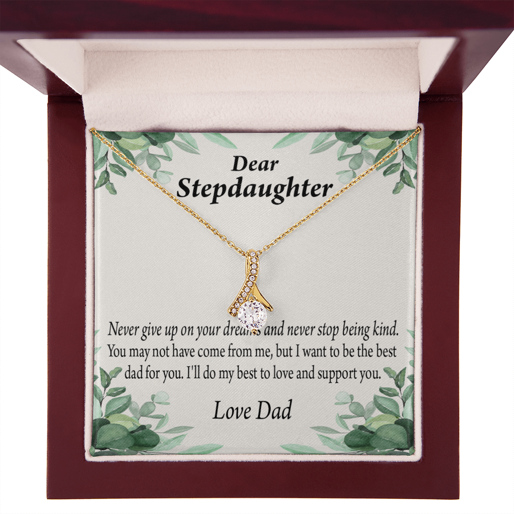 To My Stepdaughter Keep Your Dreams Alive From Dad Alluring Ribbon Necklace Message Card-Express Your Love Gifts