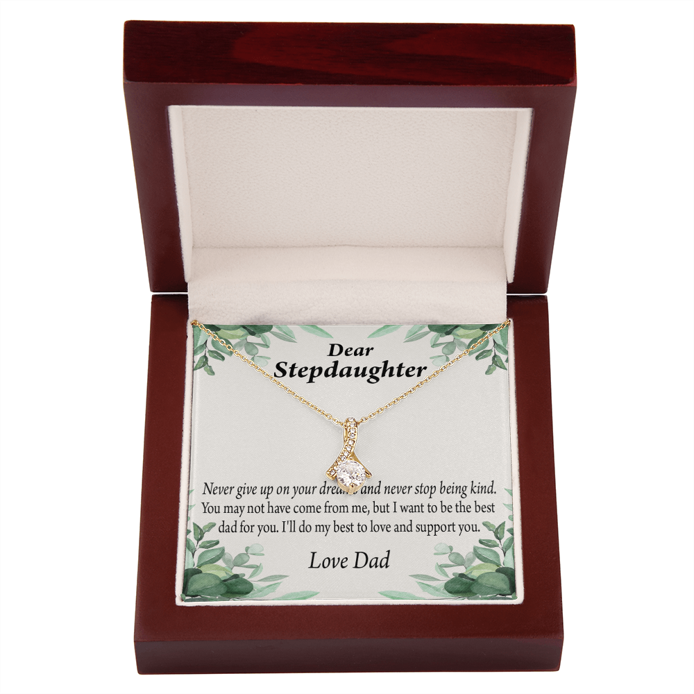 To My Stepdaughter Keep Your Dreams Alive From Dad Alluring Ribbon Necklace Message Card-Express Your Love Gifts