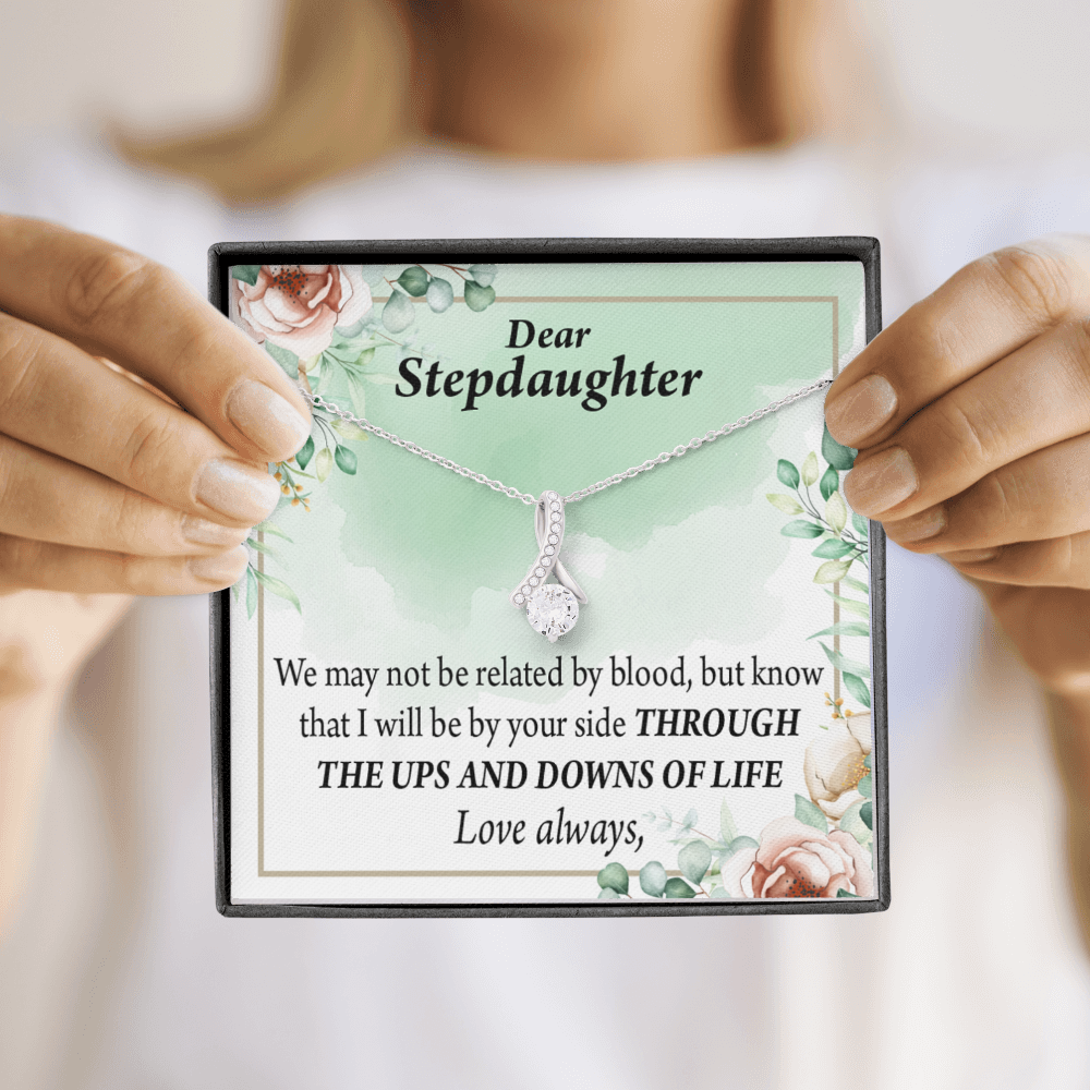 To My Stepdaughter Love Always Alluring Ribbon Necklace Message Card-Express Your Love Gifts