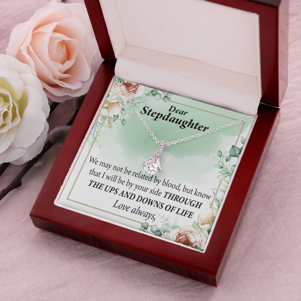 To My Stepdaughter Love Always Alluring Ribbon Necklace Message Card-Express Your Love Gifts