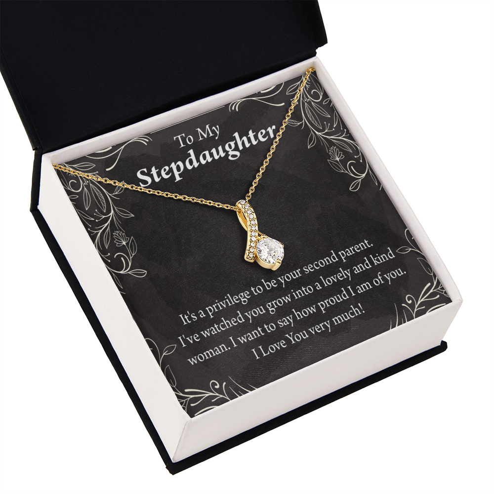 To My Stepdaughter Proud of You Alluring Ribbon Necklace Message Card-Express Your Love Gifts