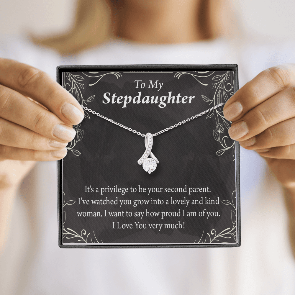 To My Stepdaughter Proud of You Alluring Ribbon Necklace Message Card-Express Your Love Gifts