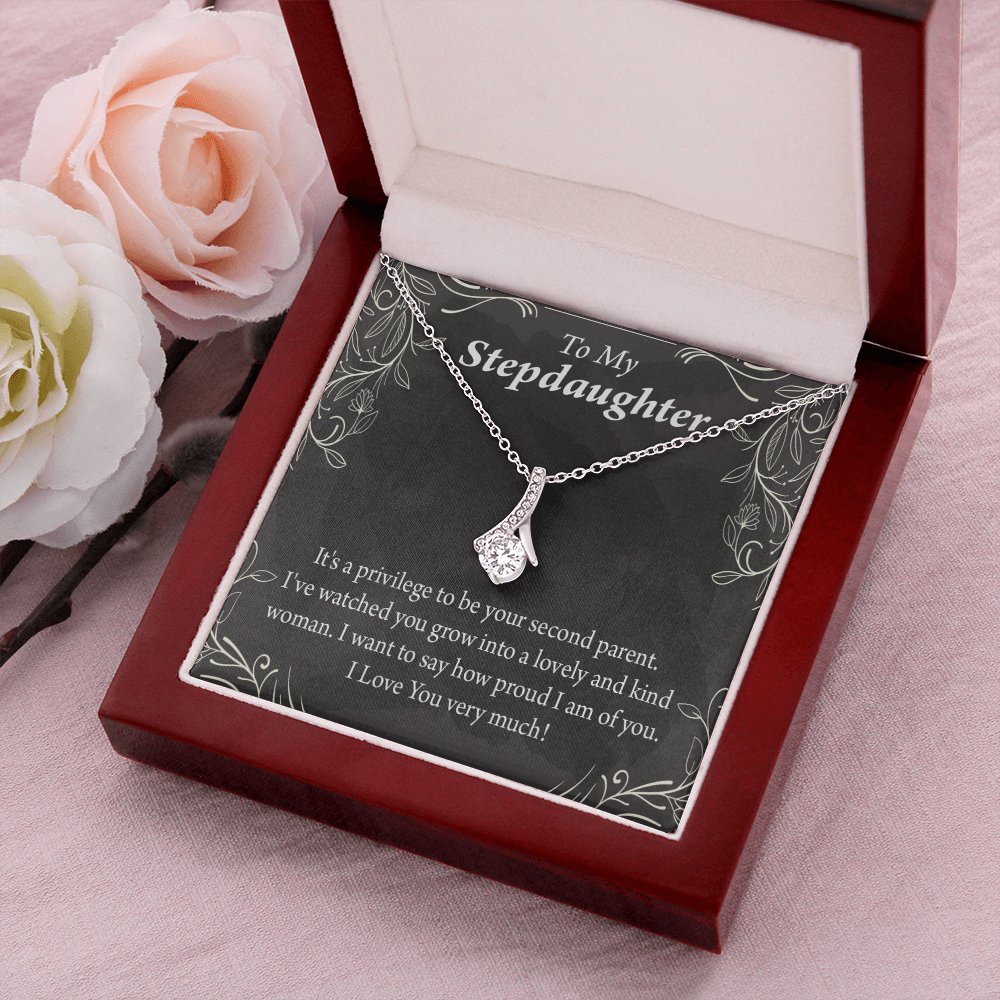 To My Stepdaughter Proud of You Alluring Ribbon Necklace Message Card-Express Your Love Gifts