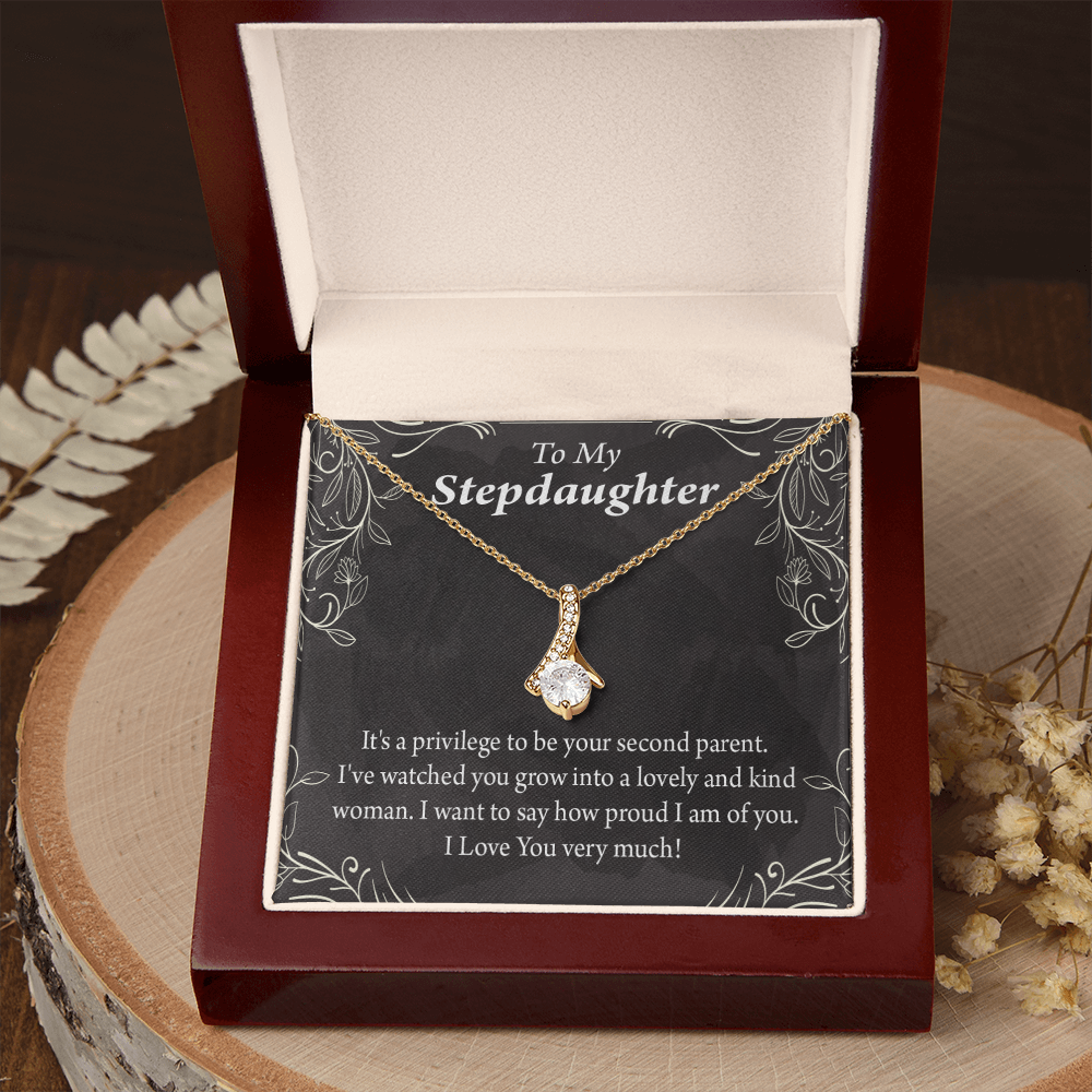 To My Stepdaughter Proud of You Alluring Ribbon Necklace Message Card-Express Your Love Gifts