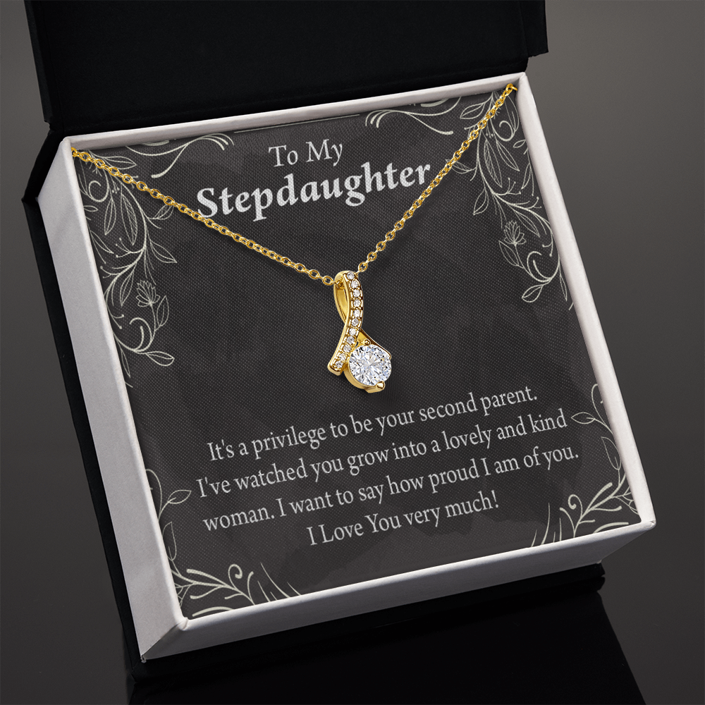 To My Stepdaughter Proud of You Alluring Ribbon Necklace Message Card-Express Your Love Gifts