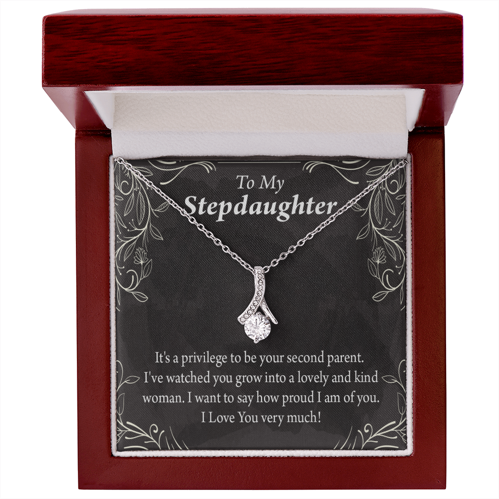 To My Stepdaughter Proud of You Alluring Ribbon Necklace Message Card-Express Your Love Gifts