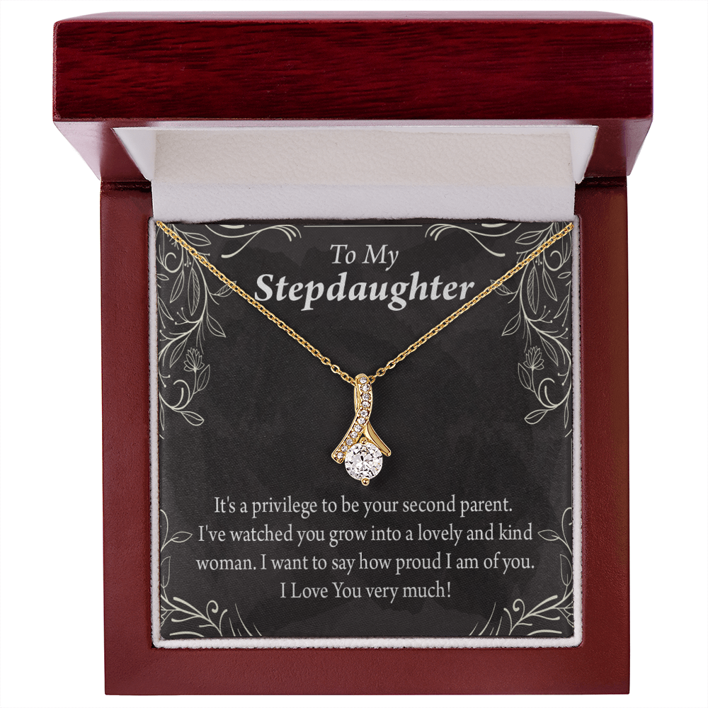 To My Stepdaughter Proud of You Alluring Ribbon Necklace Message Card-Express Your Love Gifts