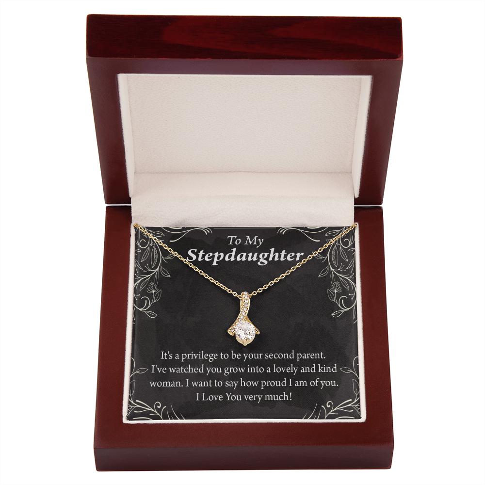 To My Stepdaughter Proud of You Alluring Ribbon Necklace Message Card-Express Your Love Gifts