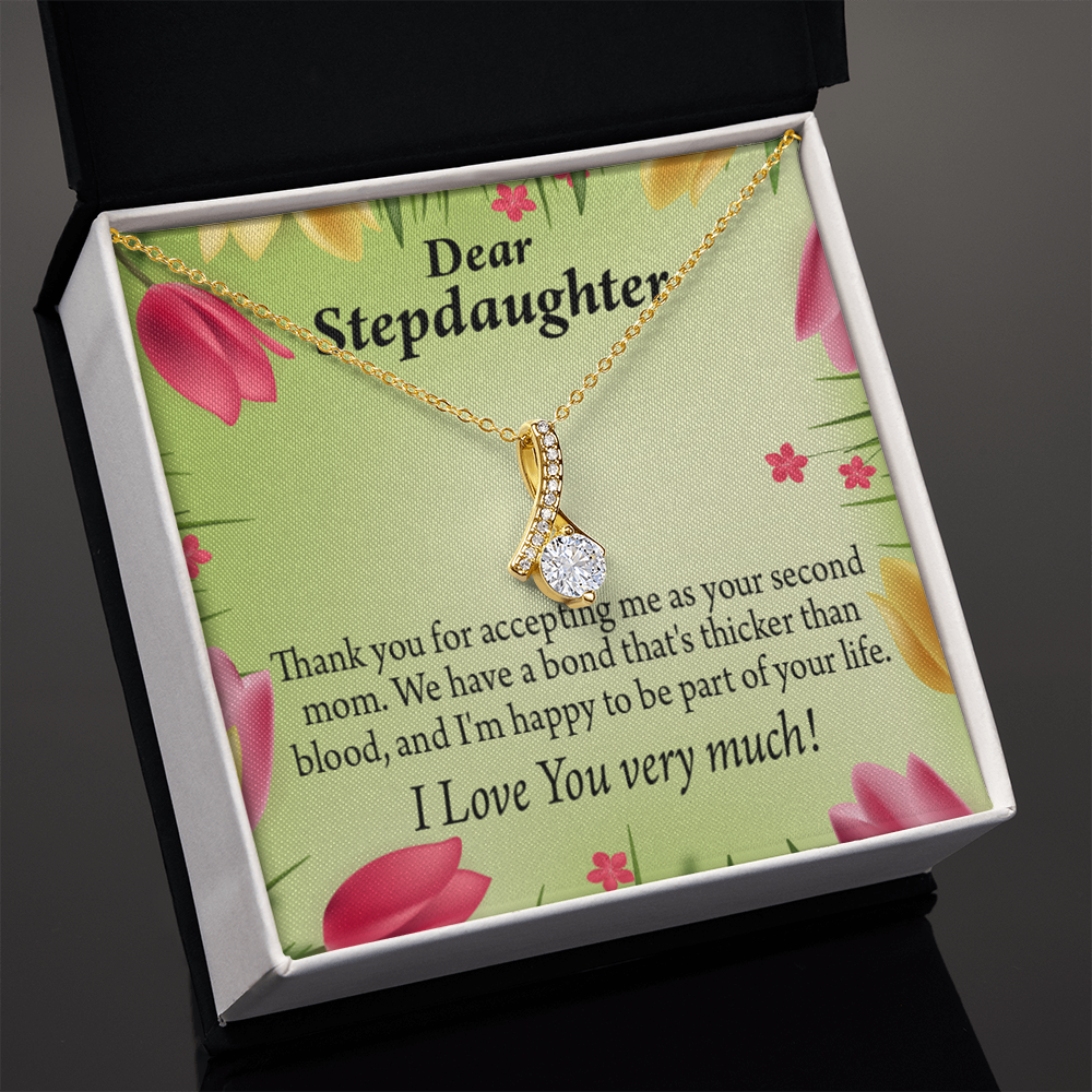To My Stepdaughter Thicker than Blood Alluring Ribbon Necklace Message Card-Express Your Love Gifts