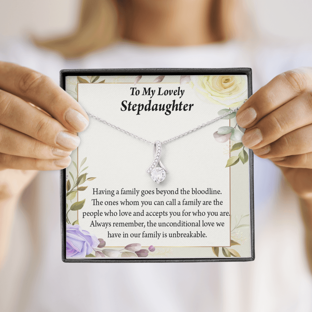 To My Stepdaughter Unbreakable Bond Alluring Ribbon Necklace Message Card-Express Your Love Gifts