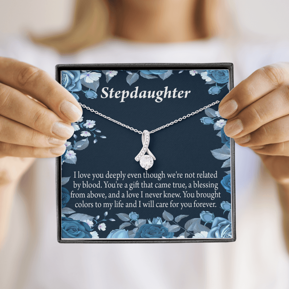 To My Stepdaughter You're a Blessing Alluring Ribbon Necklace Message Card-Express Your Love Gifts