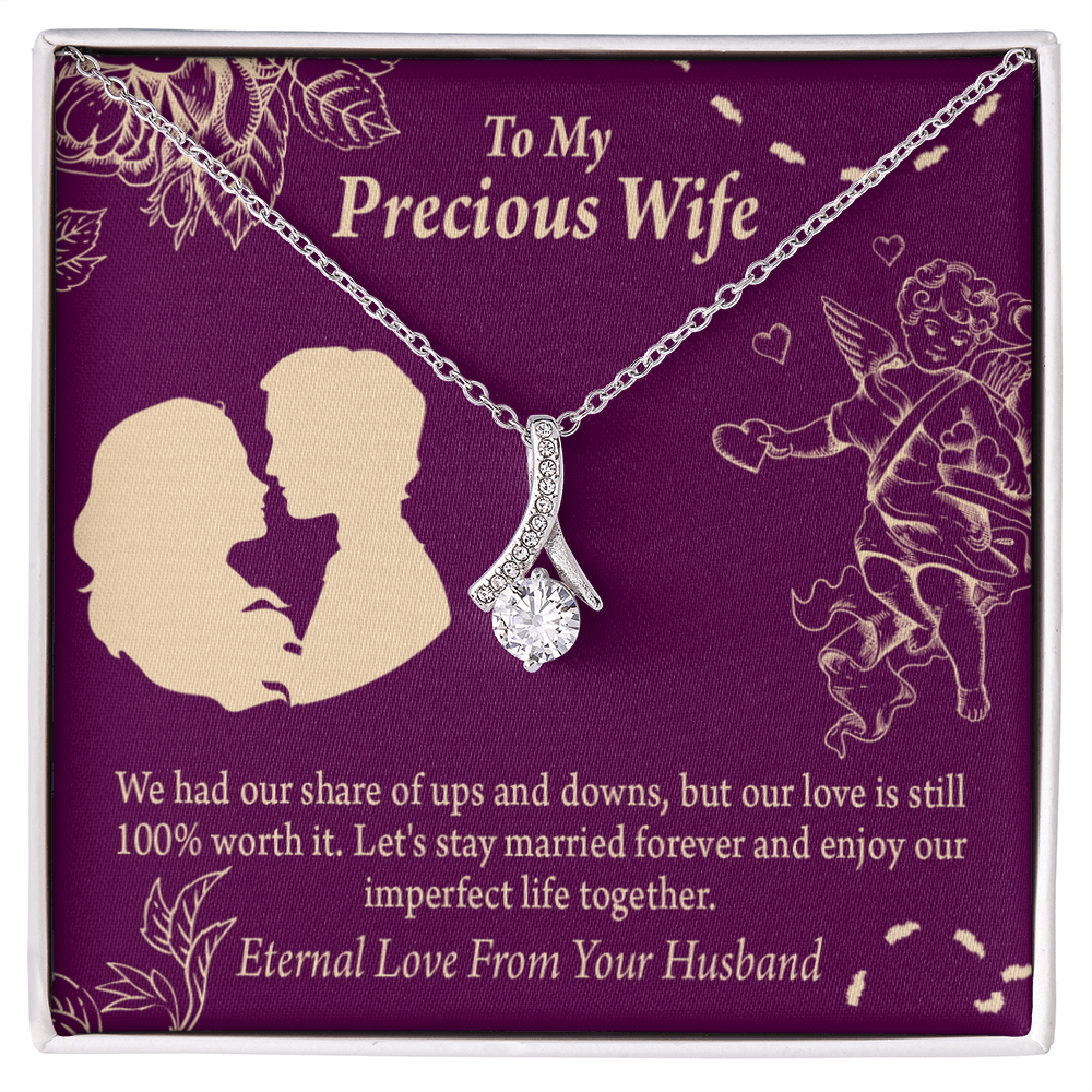 To My Wife 100% Love Alluring Ribbon Necklace Message Card-Express Your Love Gifts