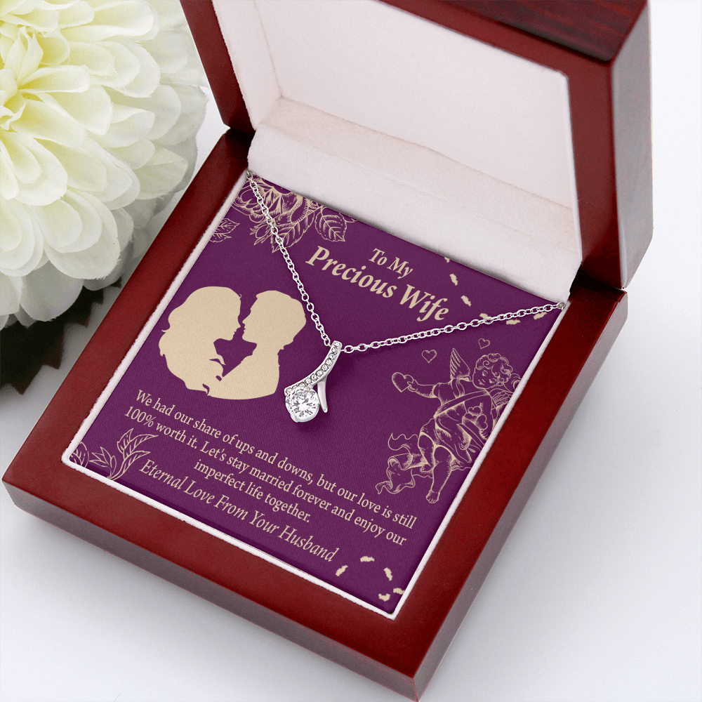 To My Wife 100% Love Alluring Ribbon Necklace Message Card-Express Your Love Gifts