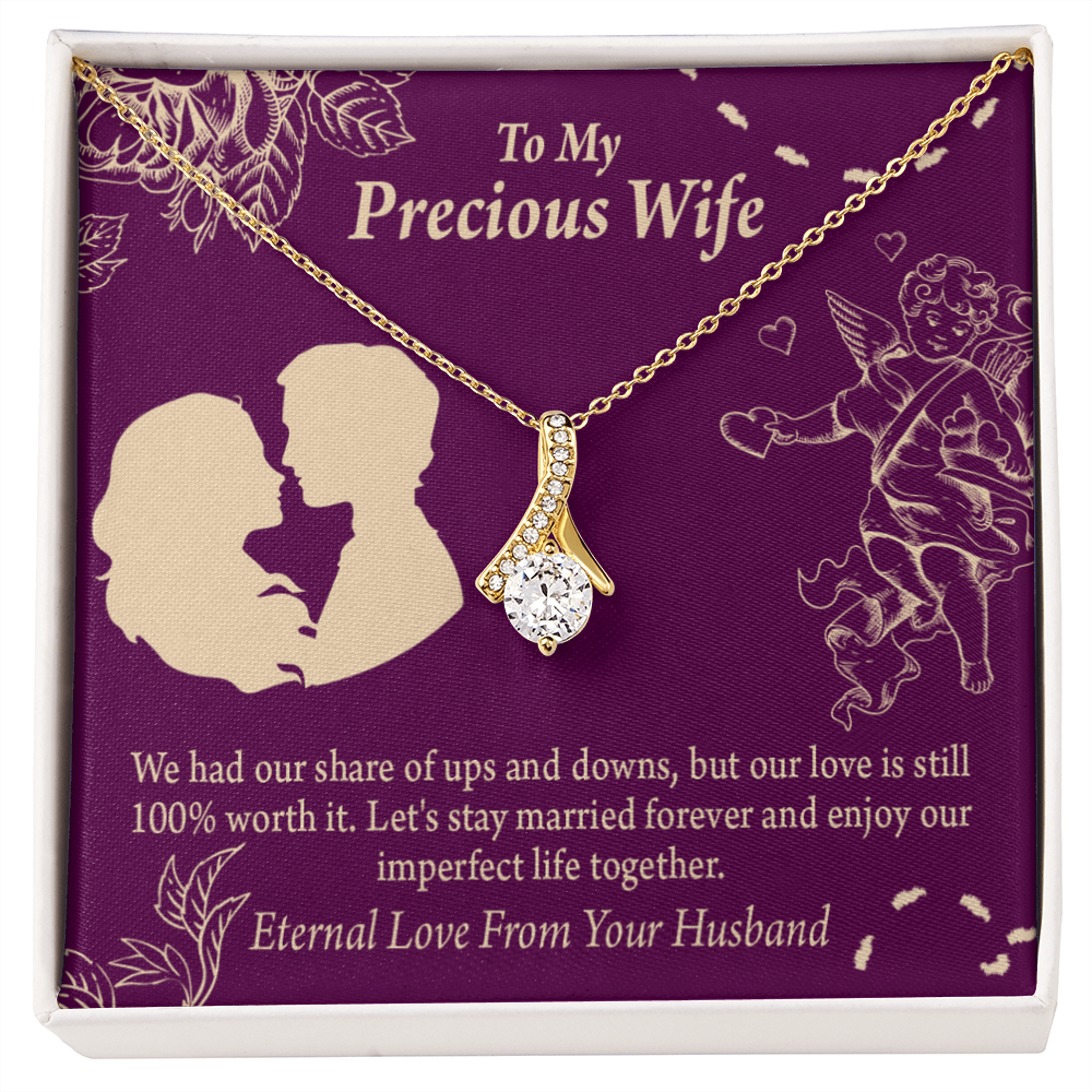 To My Wife 100% Love Alluring Ribbon Necklace Message Card-Express Your Love Gifts