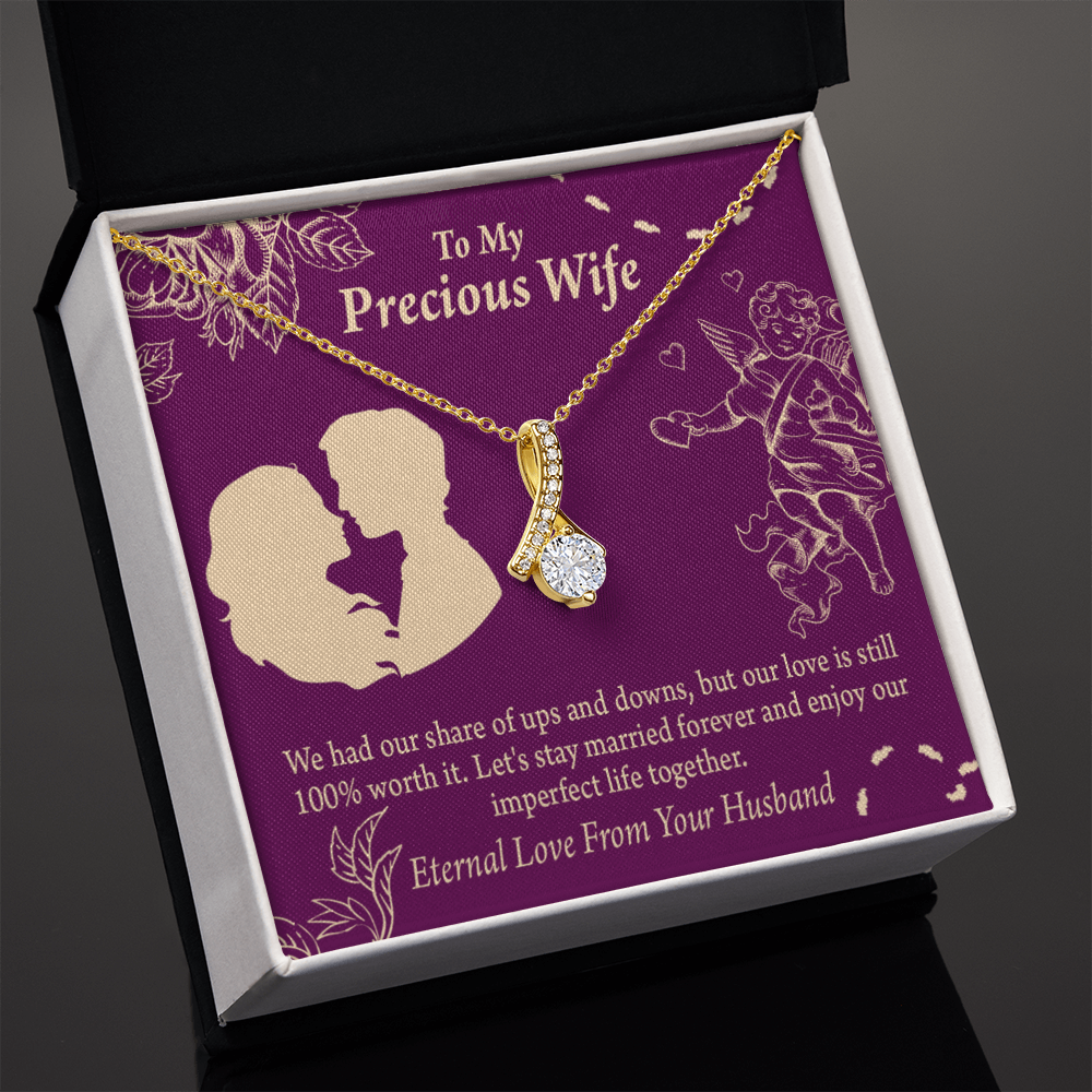 To My Wife 100% Love Alluring Ribbon Necklace Message Card-Express Your Love Gifts