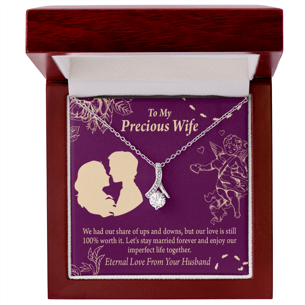 To My Wife 100% Love Alluring Ribbon Necklace Message Card-Express Your Love Gifts