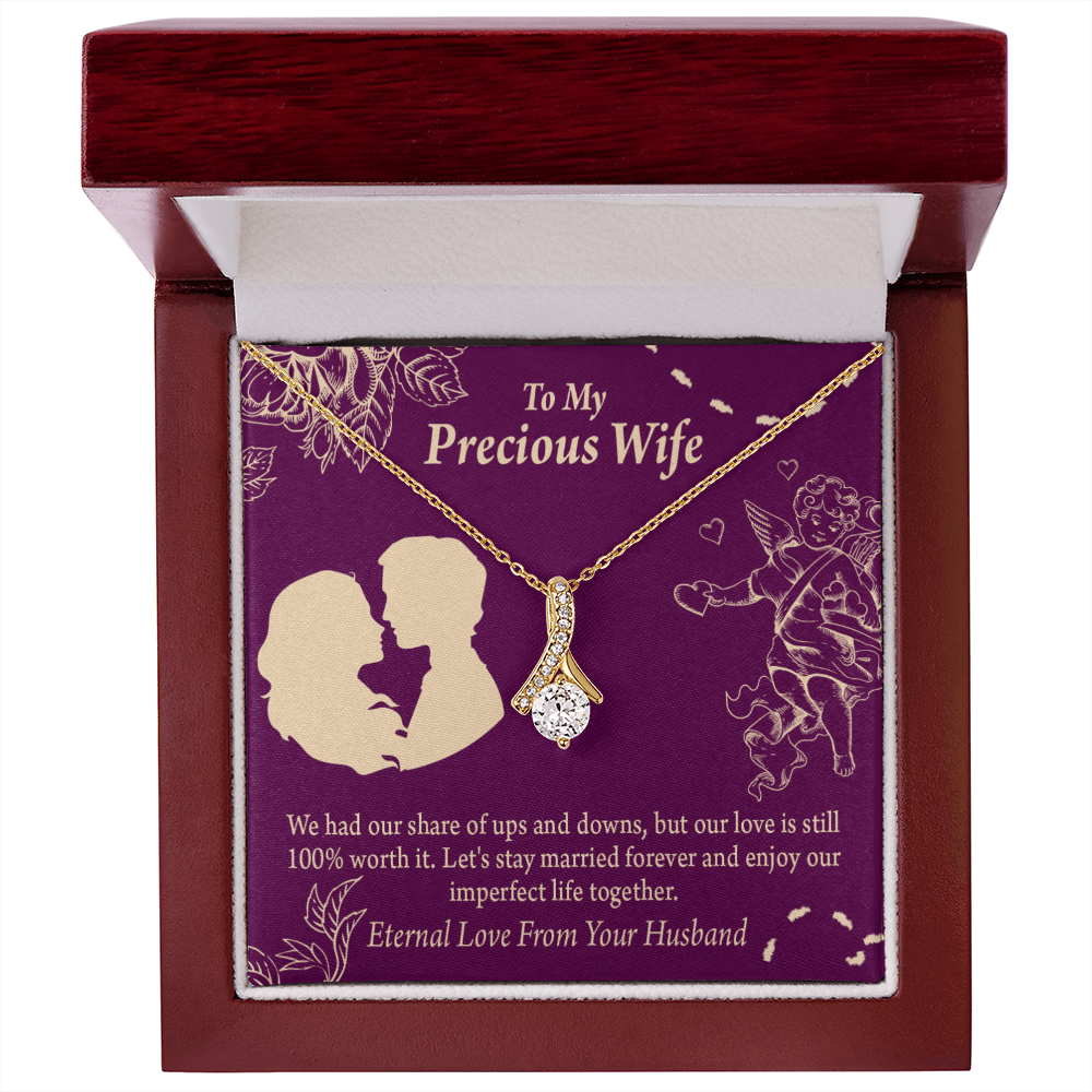 To My Wife 100% Love Alluring Ribbon Necklace Message Card-Express Your Love Gifts