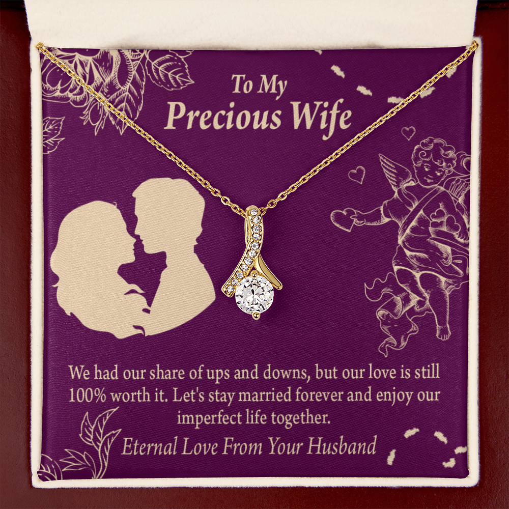 To My Wife 100% Love Alluring Ribbon Necklace Message Card-Express Your Love Gifts