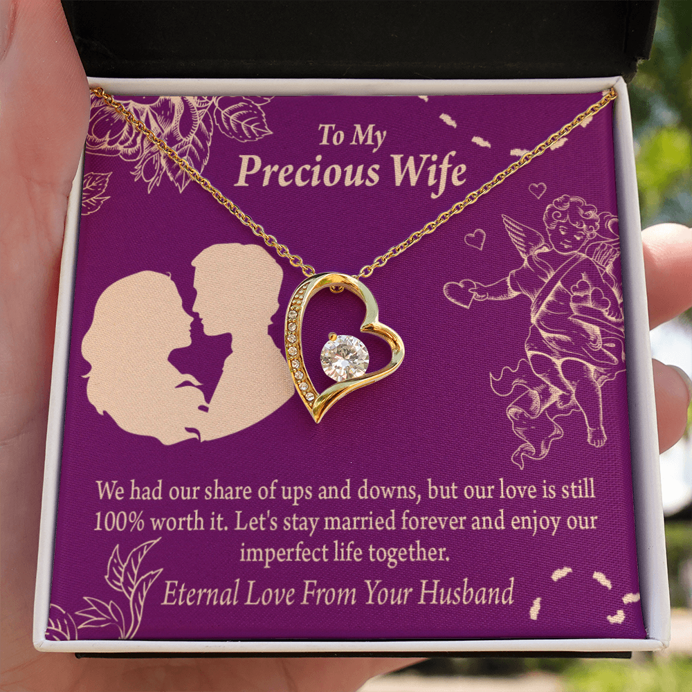 To My Wife 100% Love Forever Necklace w Message Card-Express Your Love Gifts